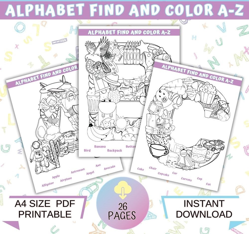 Alphabet Find & Color A–Z – 26 Printable Pages