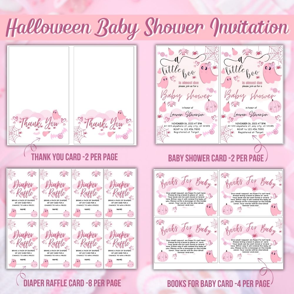 Girl Halloween Baby Shower Invitation Set