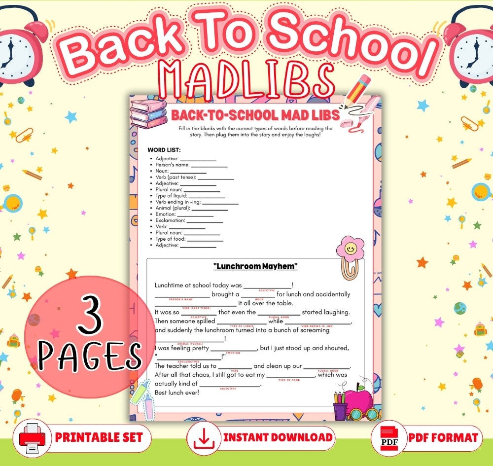 Back to School Mad Libs Printable Games