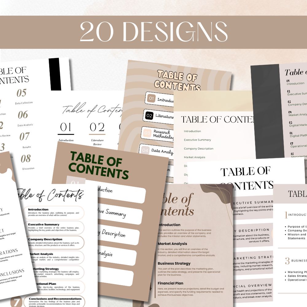 Beige Table of Content Pages Canva Templates