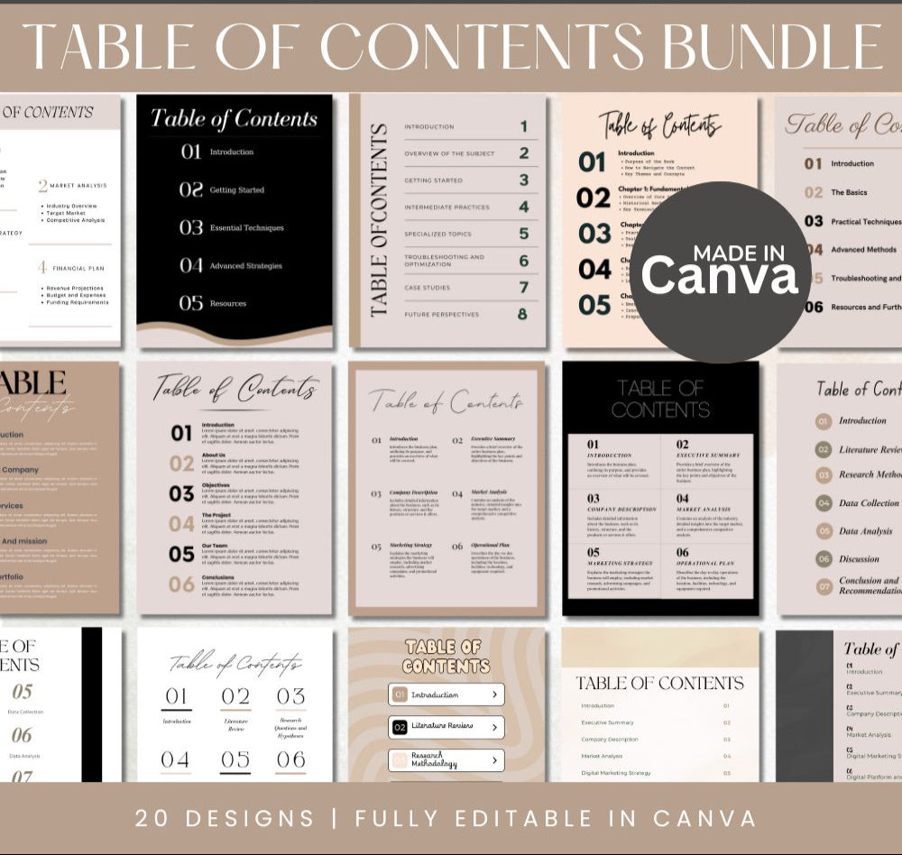 Beige Table of Content Pages Canva Templates