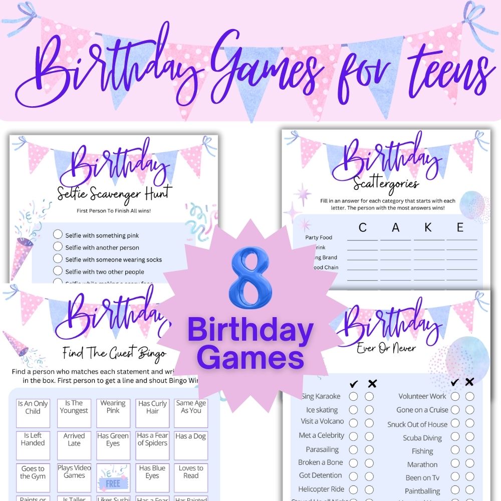 Birthday Games for Teens – 8 Printable Party Activities