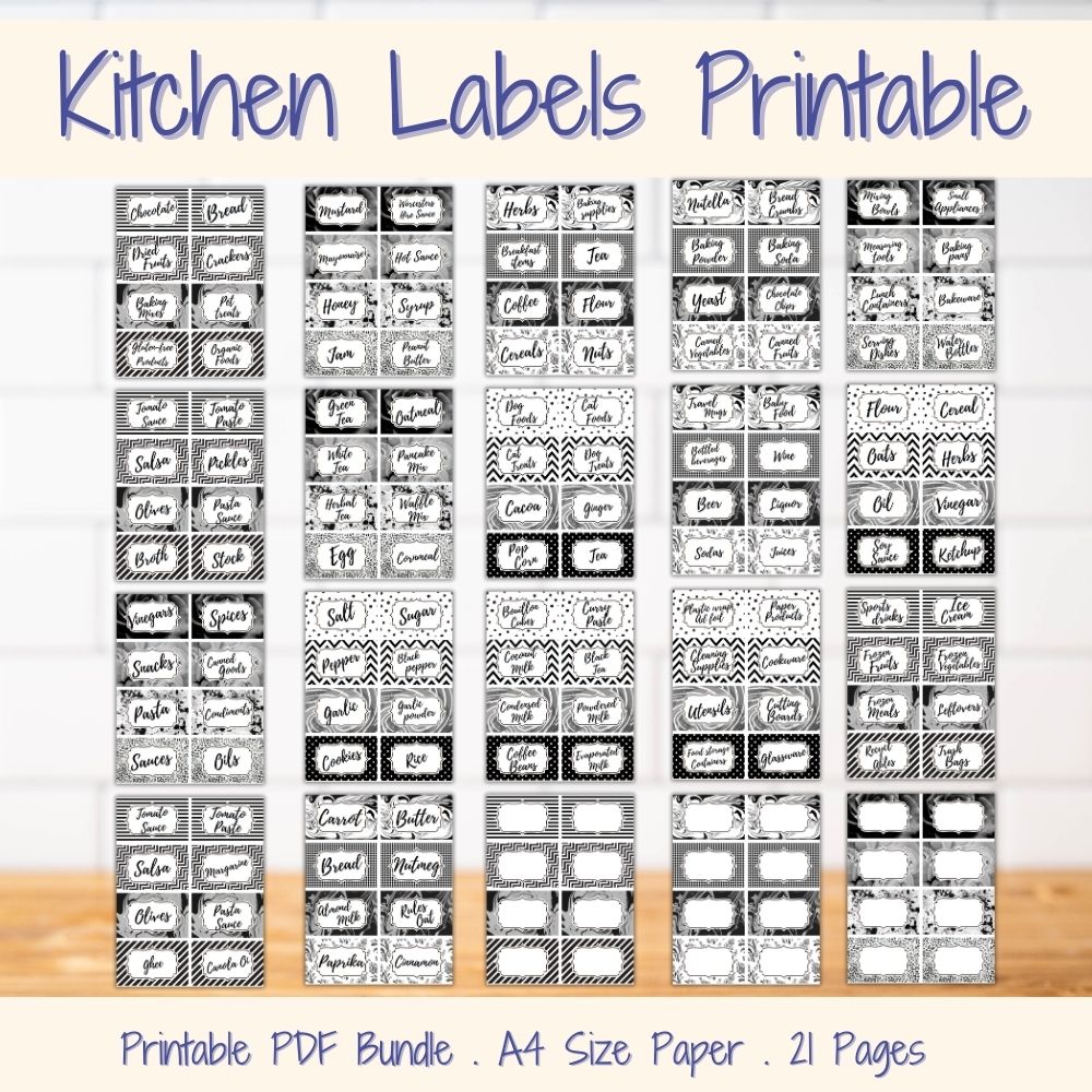 Black & White Kitchen Labels – 160 Printable Tags