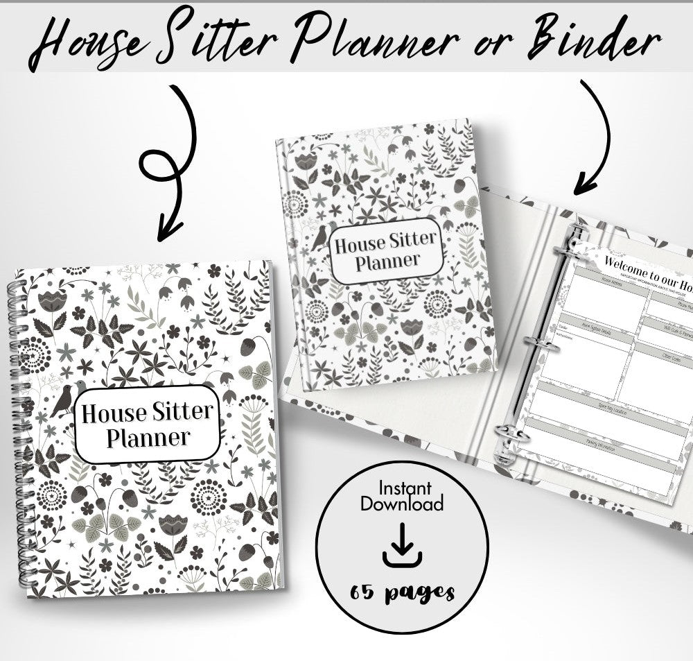 PLR Black & White House Sitter Planner | Editable Organizer Templates