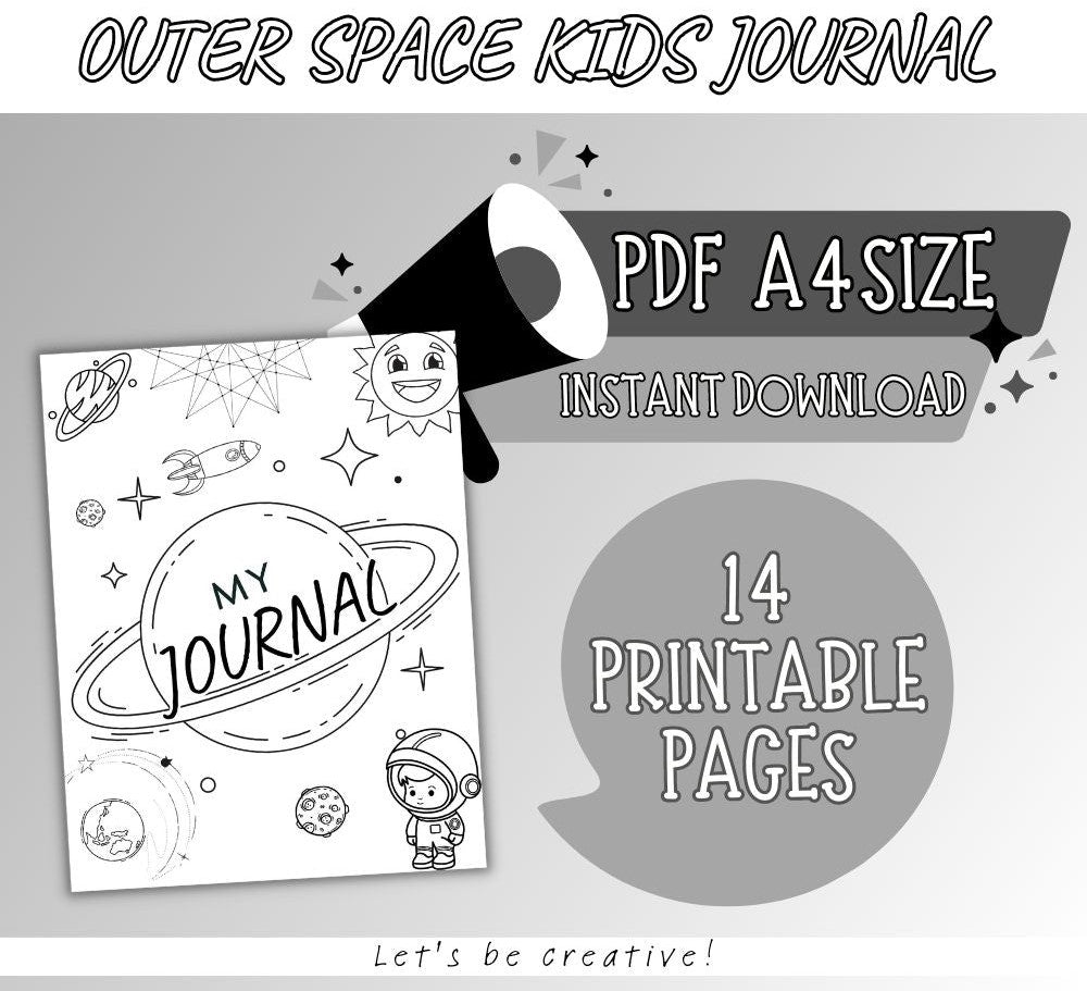 Kids Space Journal – Black & White Printable PLR