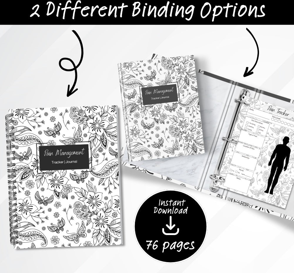 PLR Black and White Pain Management Tracker Journal | Journals for pain tracking | My Store