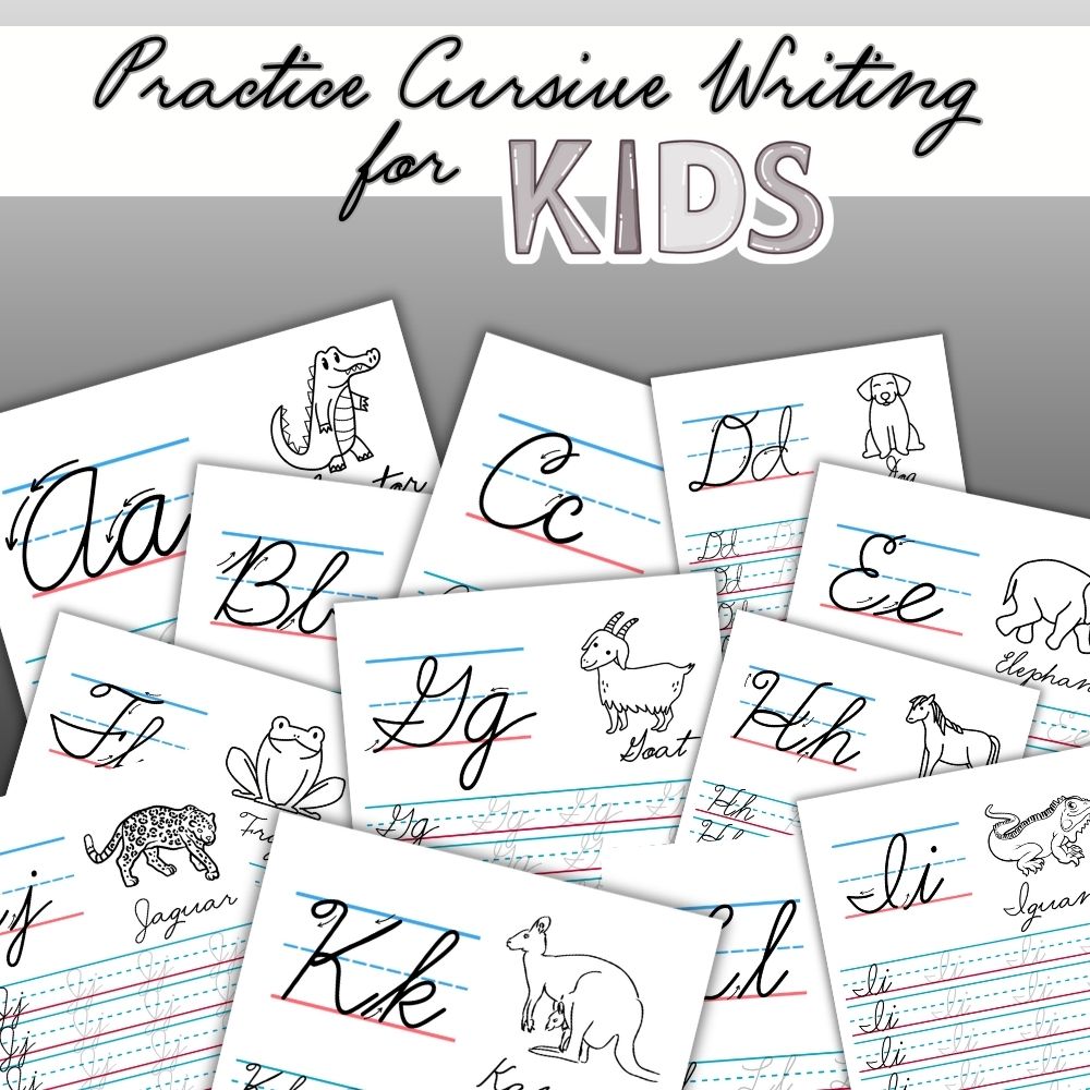 Cursive Writing Practice Worksheets for Kids – B&W