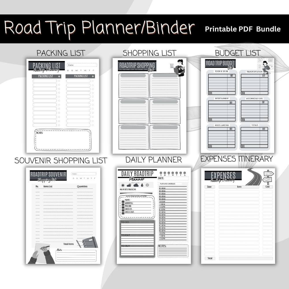Road Trip Planner in Black & White | Simple Modern & Organized