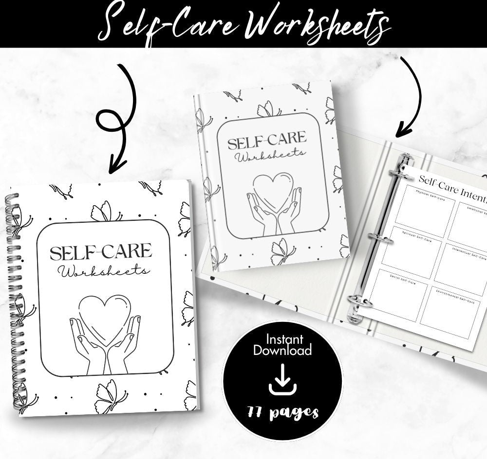 PLR Black and White Self-Care Worksheet Set | Journals for wellness | My Store