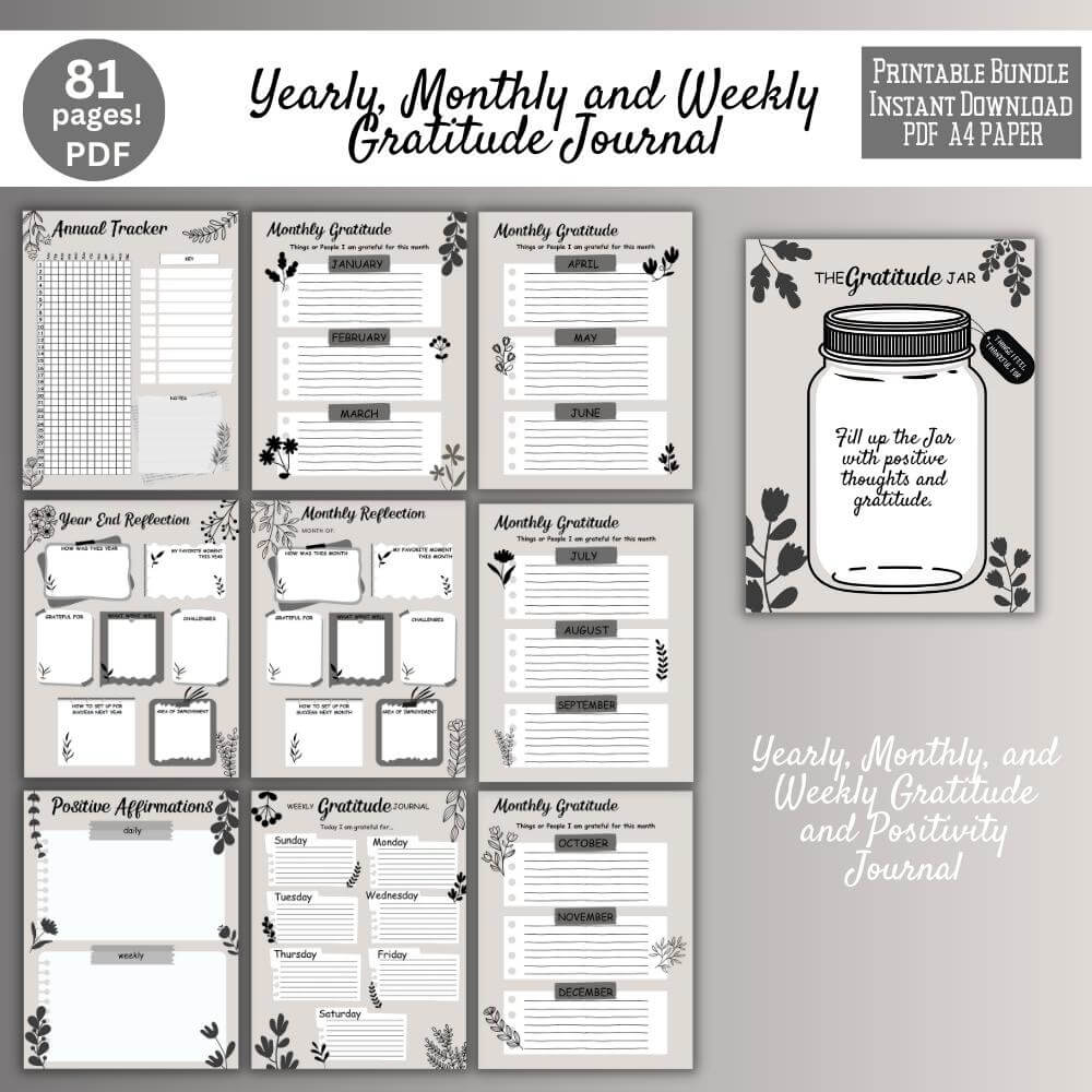 Gratitude Journal in Black and White Design