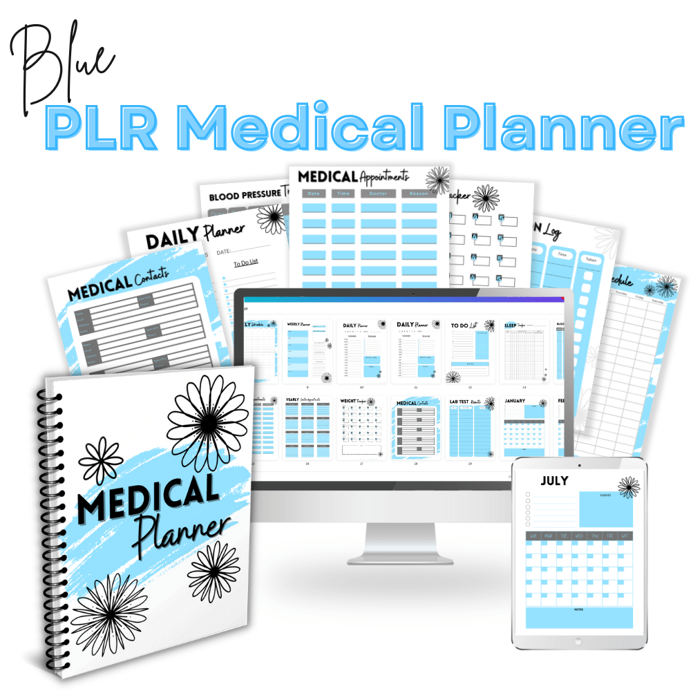PLR Medical Planner | Blue Flower Editable Health Organizer