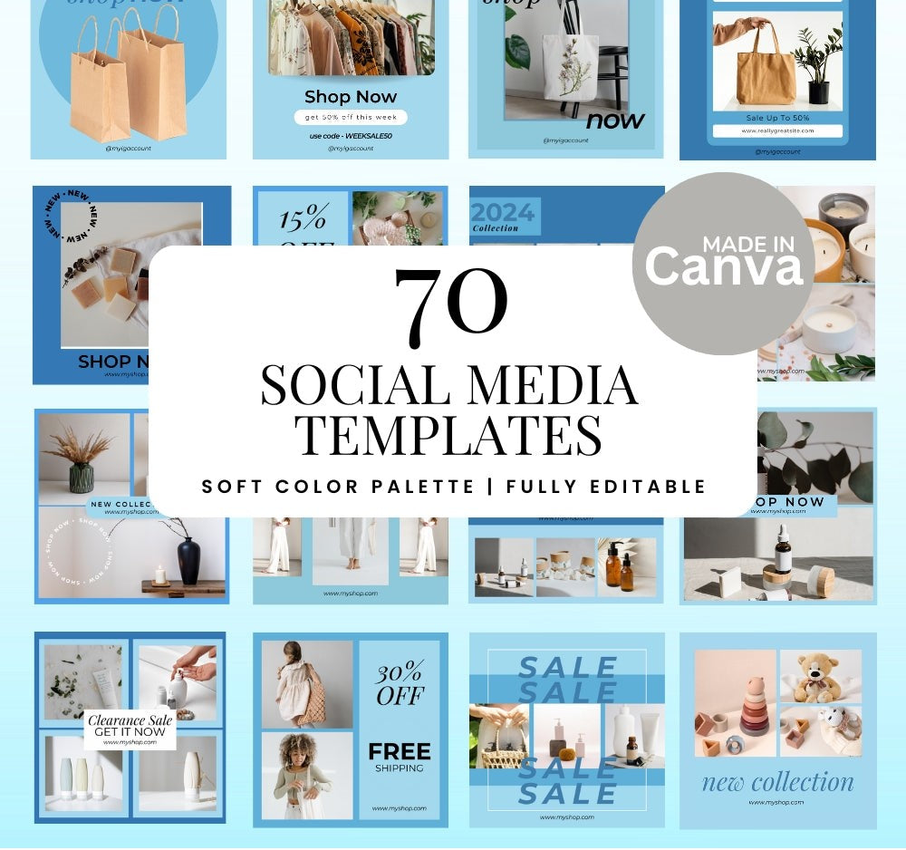 Blue Social Media Templates – 70 Editable Canva Designs