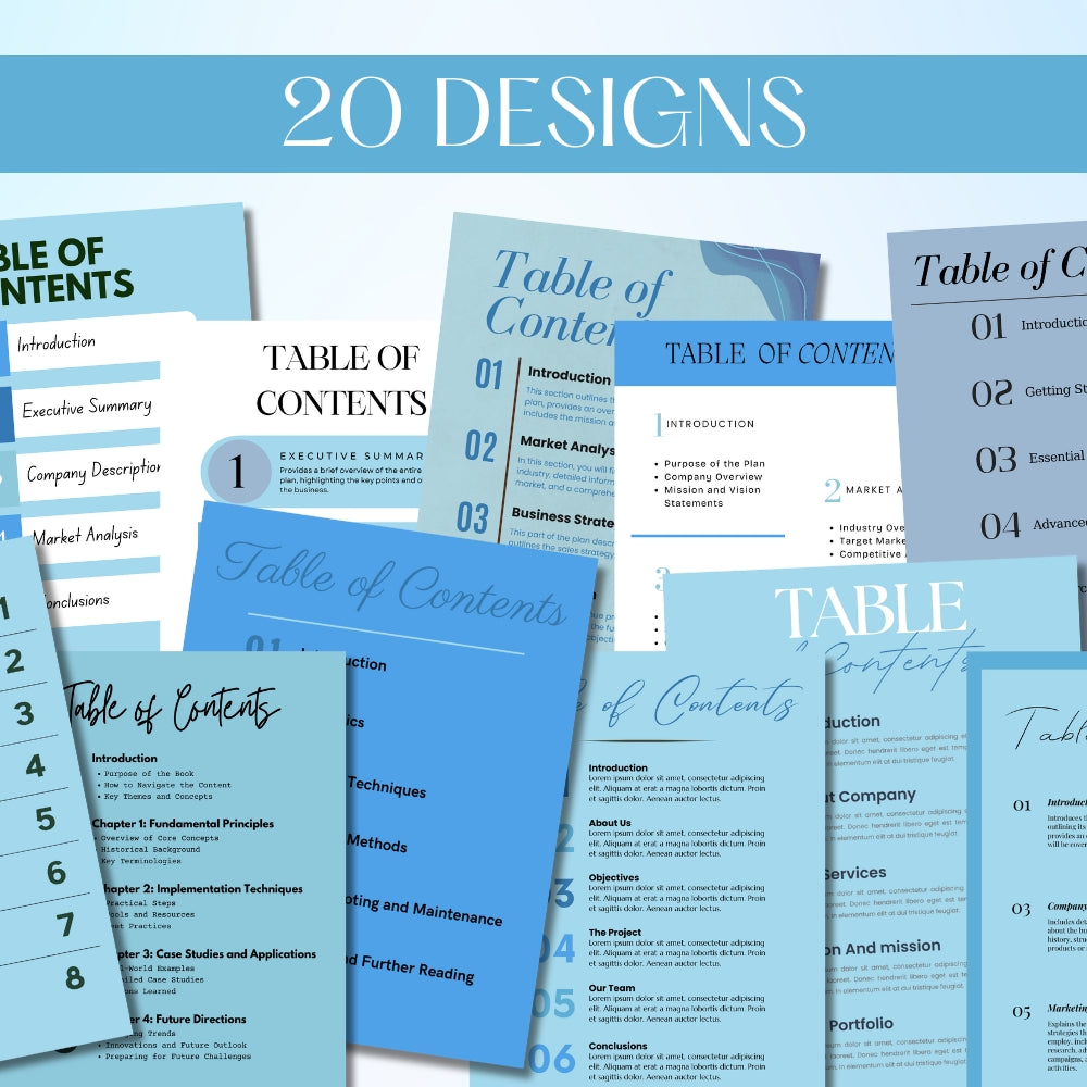 Blue Table of Content Pages Canva Templates