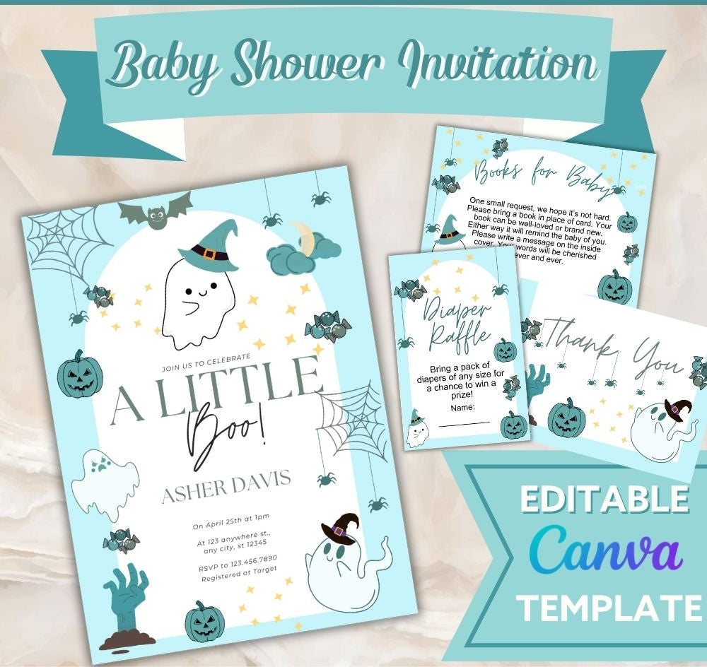 Boy Halloween Baby Shower Invitation Set