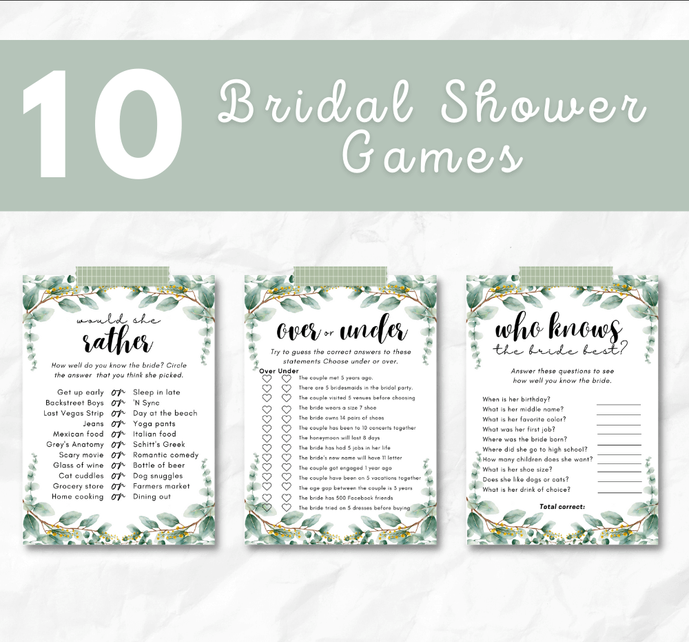 Green Bridal Shower Games – 10 Printable Party Games
