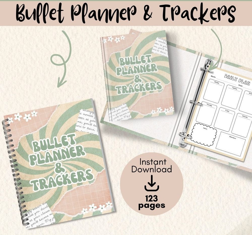 PLR Green Bullet Planner & Trackers | Editable Productivity Templates