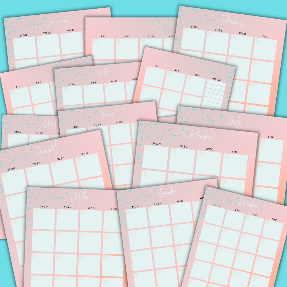 PLR 2-Page Undated Calendar (Peach) | Calendars for planning and organization | My Store