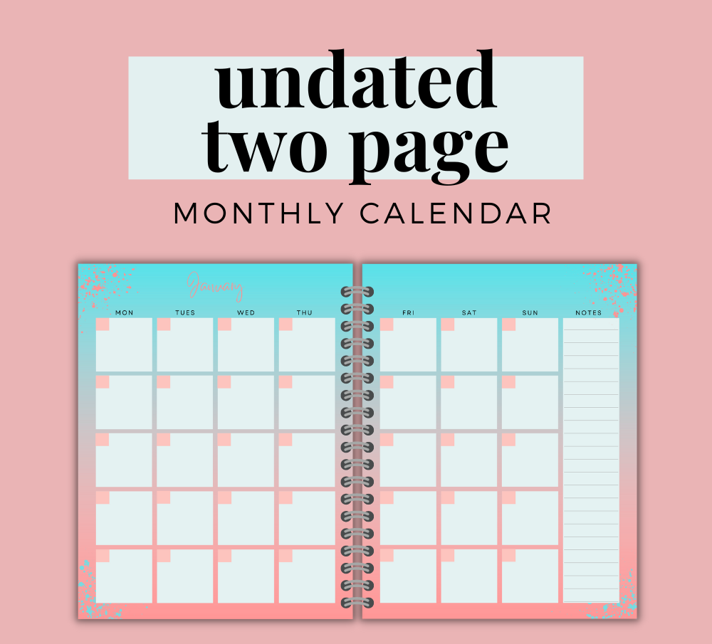 PLR 2-Page Undated Calendar (Aqua/Pink) | Calendars for planning and organization | My Store
