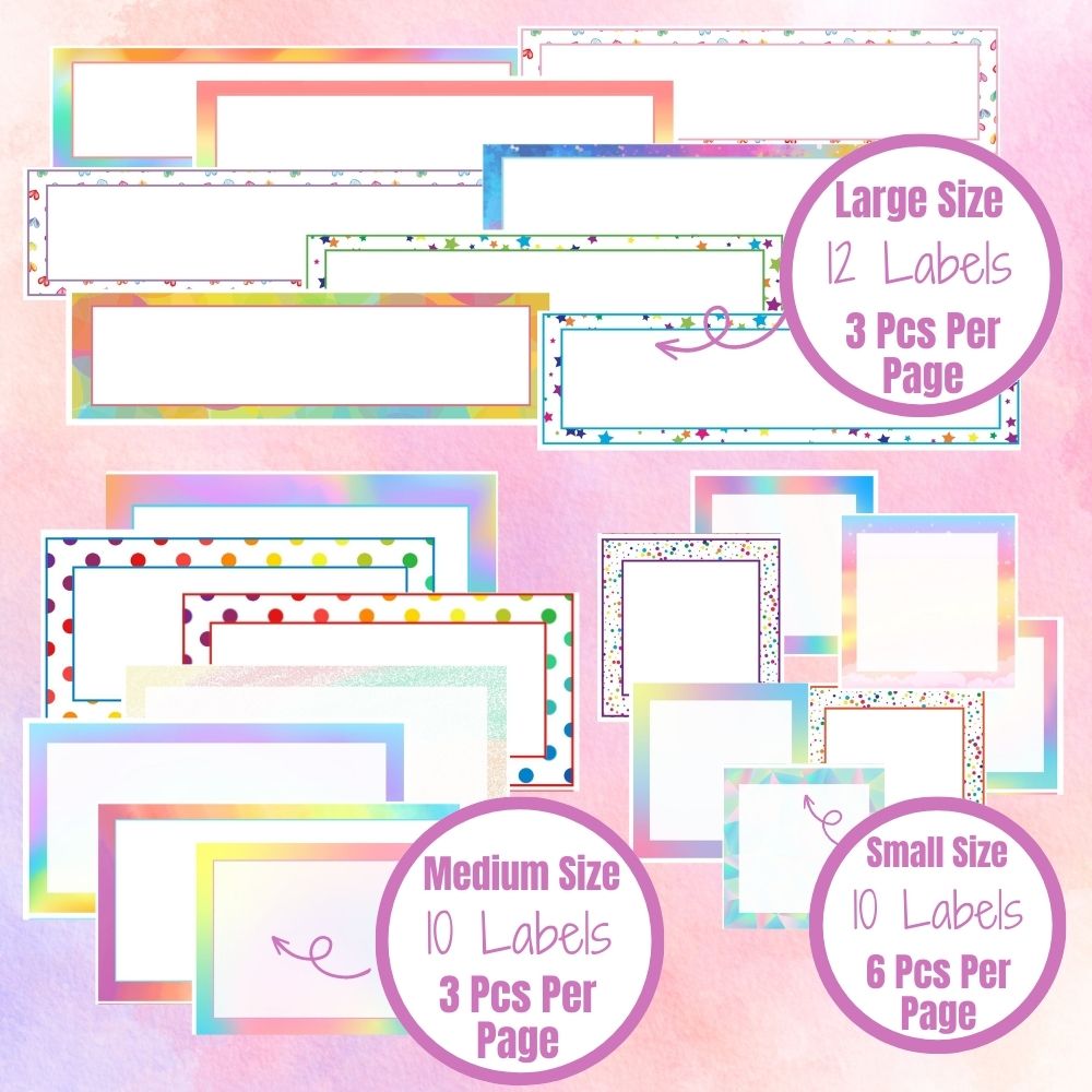 Rainbow Printable Labels – 36 Pages in 3 Sizes