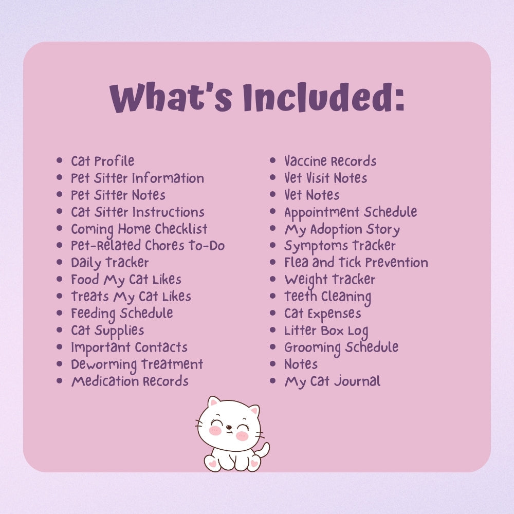 PLR Pastel Cat Care Planner | Editable Pet Care Organizer Templates