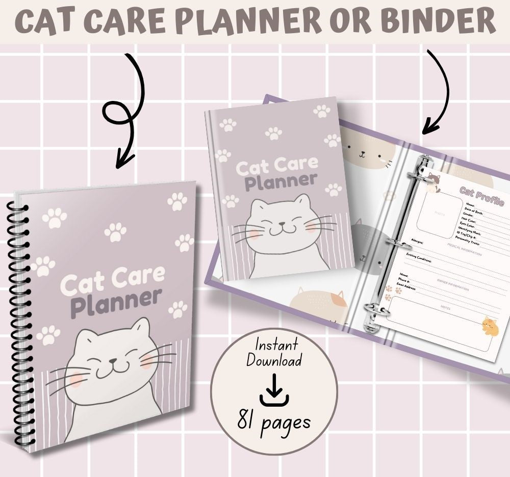 PLR Cat Care Planner | Editable Pet Care Organizer Templates