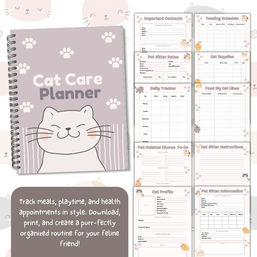 PLR Cat Care Planner | Editable Pet Care Organizer Templates