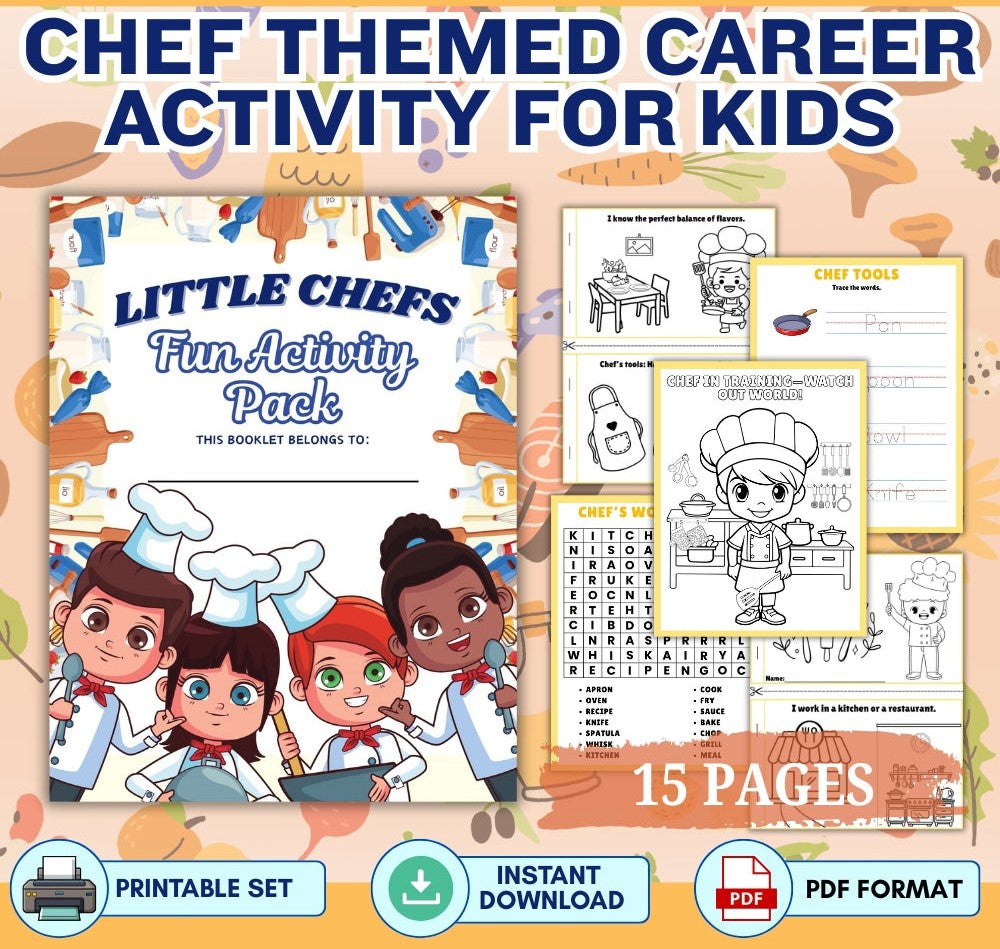 Kids Chef Activity Pack Printable (18 Pages)