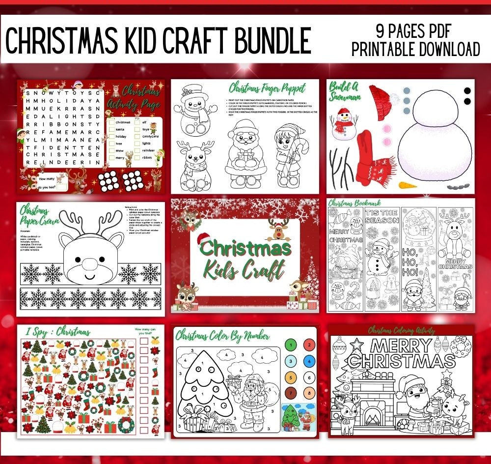 Red Christmas Kid Craft Bundle – 8 Festive Printables
