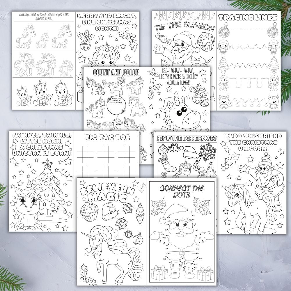 Unicorn Christmas Activity Booklet – 14 Printables