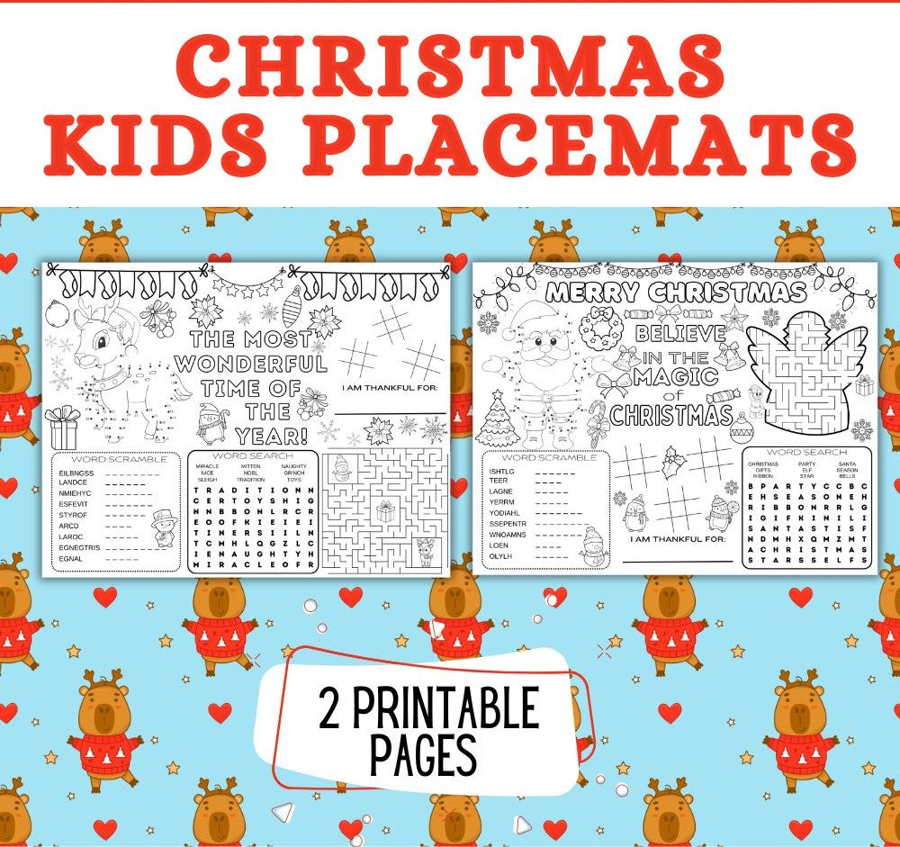 Kids Christmas Placemats – 2 Printable Holiday Designs
