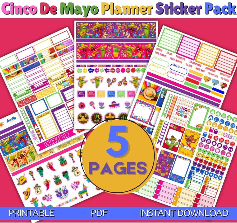 Cinco de Mayo Planner Stickers – 5 Printable Pages