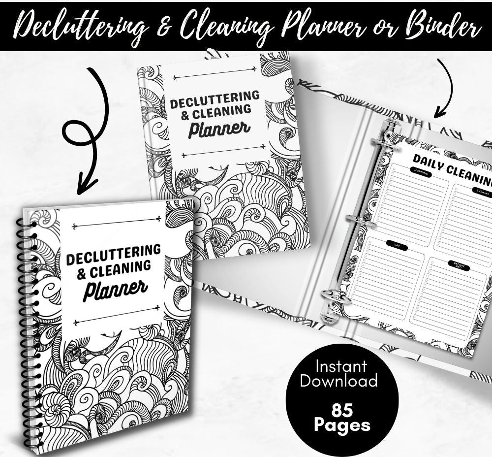 PLR Cleaning & Decluttering Planner | Black & White Templates