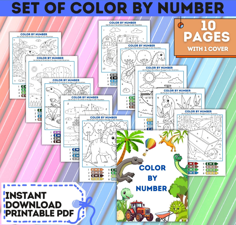 PLR Color by Number – 10 Printable Pages for All Ages