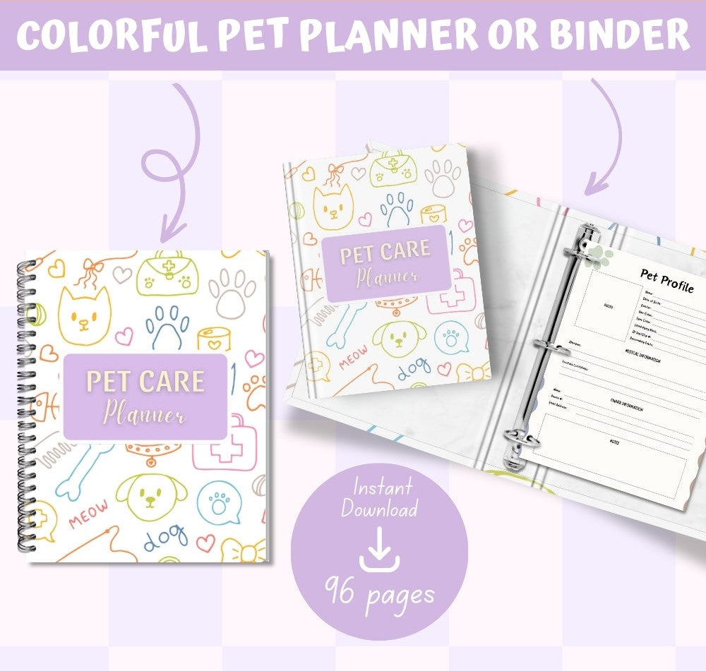 PLR Colorful Pet Planner | Editable Pet Care Organizer Templates