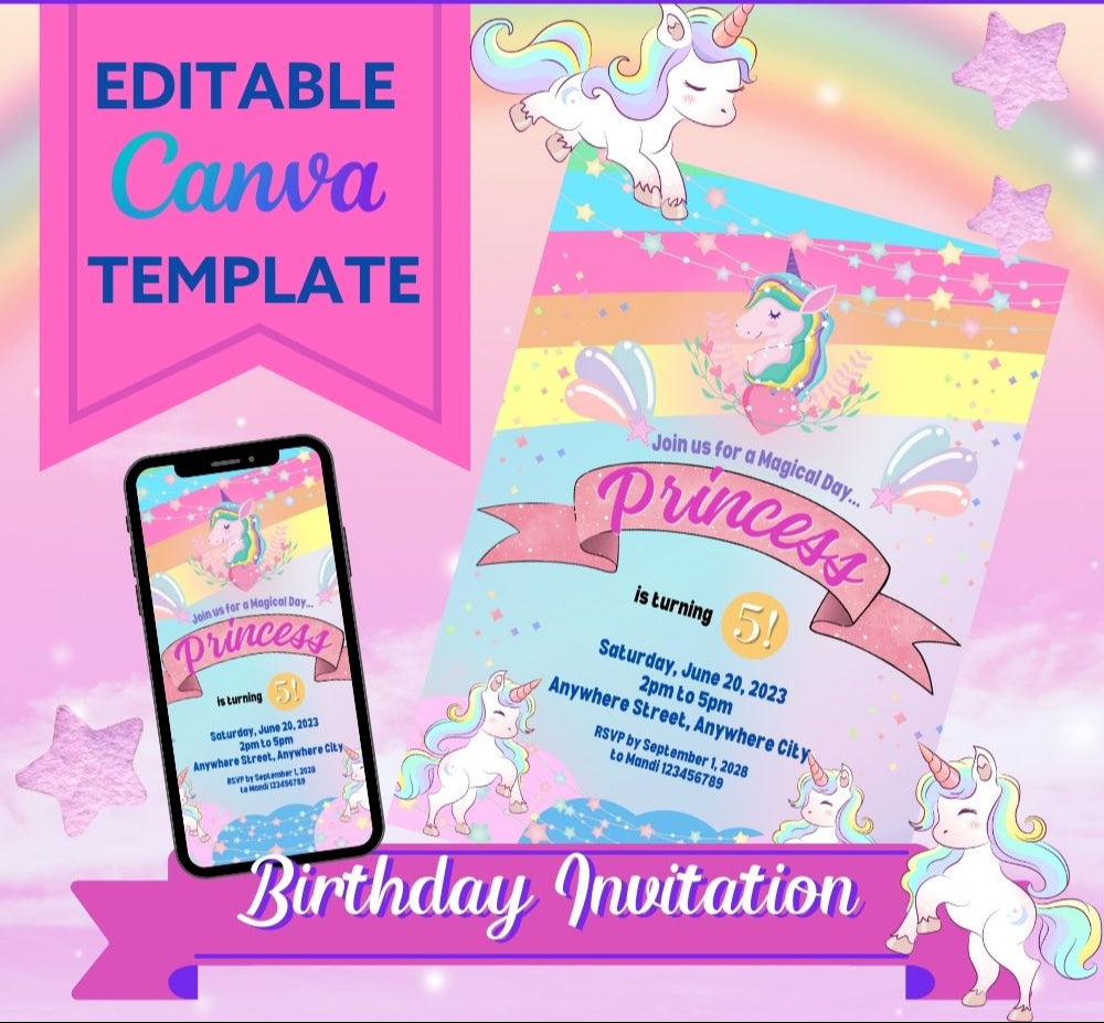 Colorful Unicorn Birthday Invitation