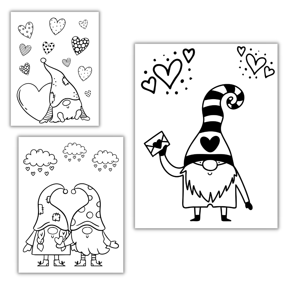 Gnome Valentine Coloring Pages – 12 Cute Printables