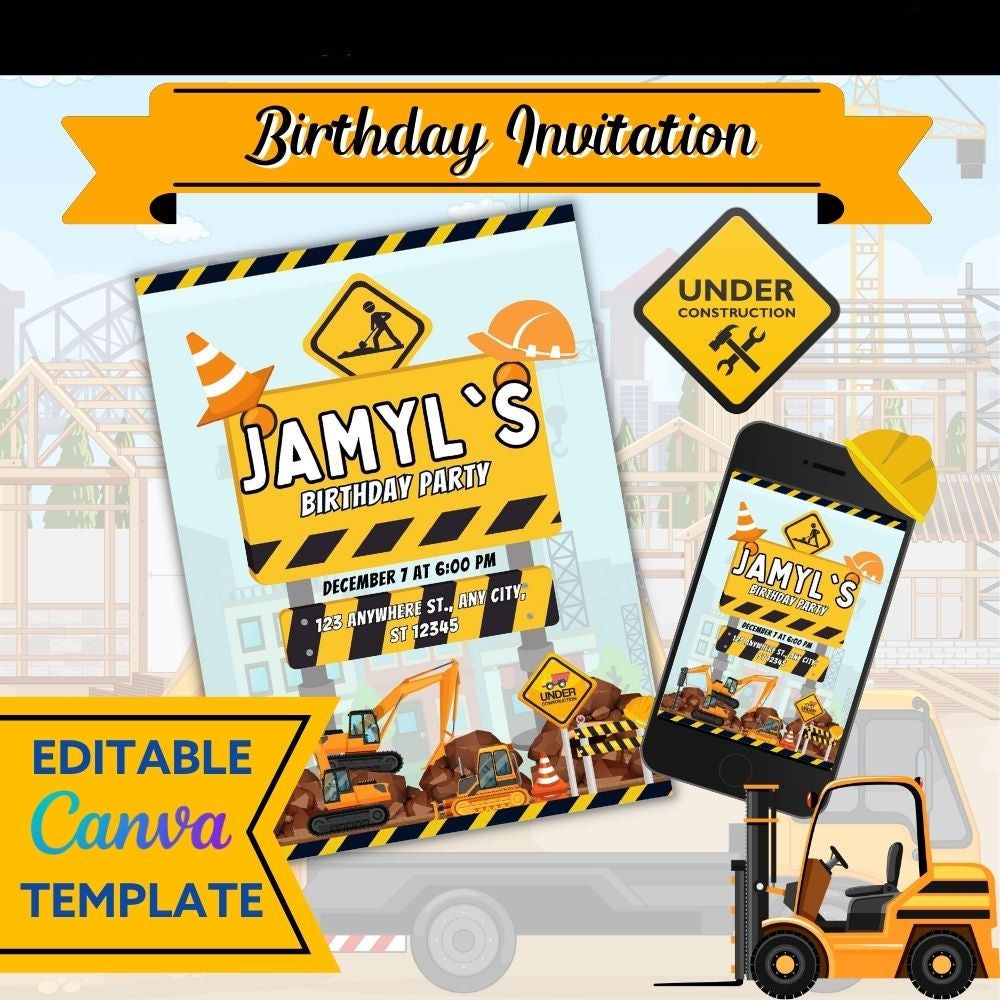 Construction Birthday Invitation Template