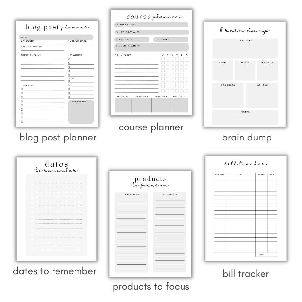 PLR Business Planner for Content Creators | Black & White Templates
