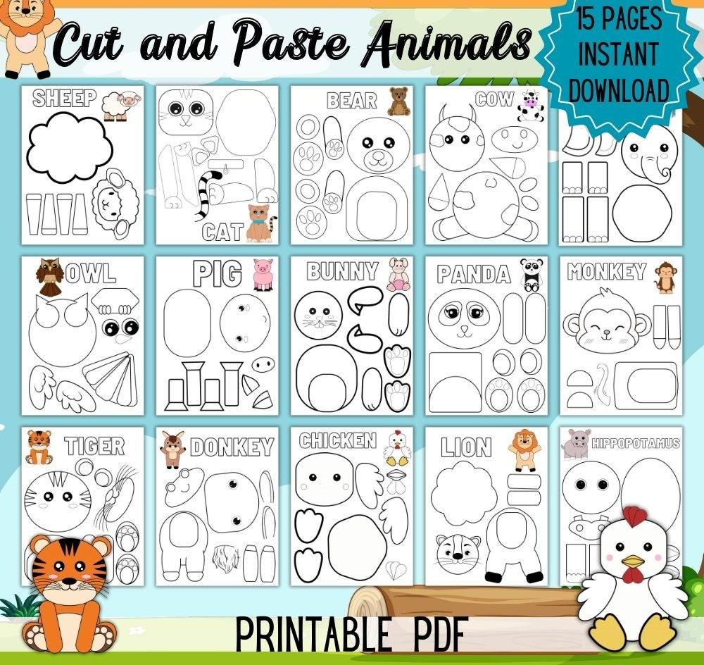 Cut & Paste Animals Activity – 15 Printable Crafts