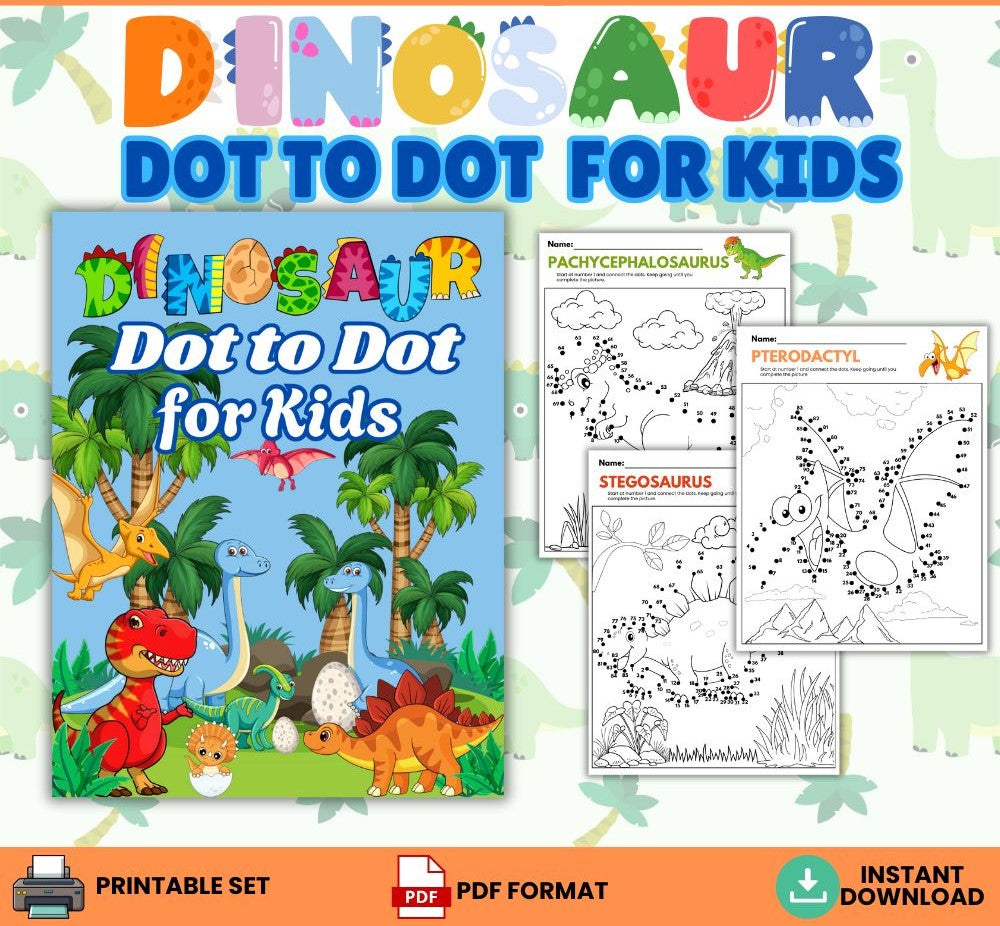 Printable Dinosaur Dot to Dot Puzzles – 11 Pages