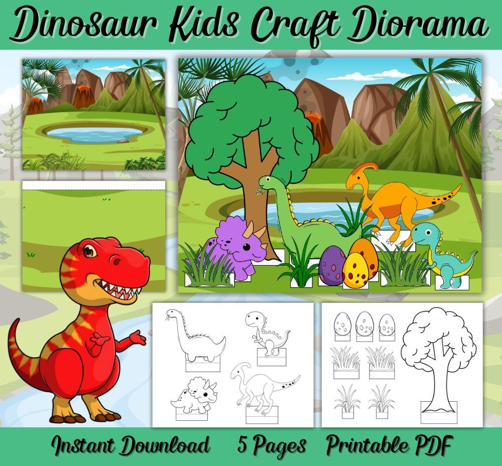 Dinosaur Kids Craft Diorama – Printable Toy Landscape