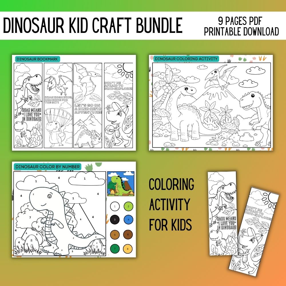 Dinosaur Kid Craft Bundle – 9 Fun Printable Activities
