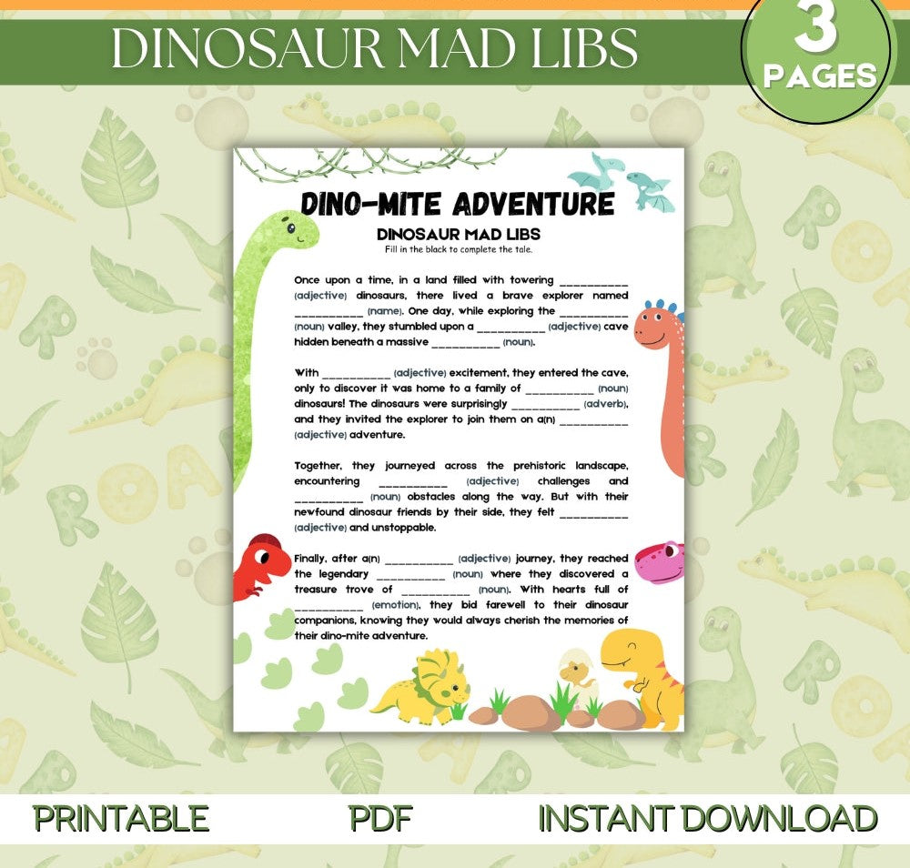Printable Dinosaur Mad Lib Game for Kids