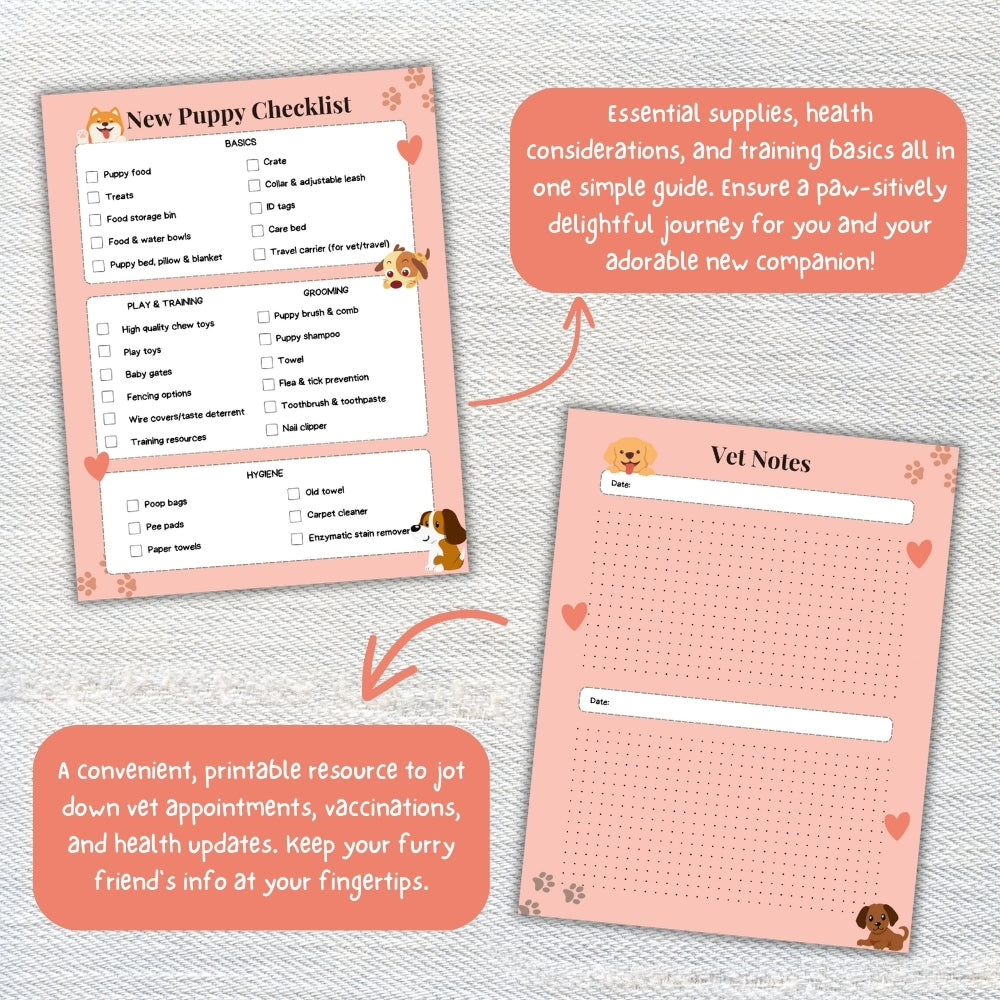 PLR Pink Dog Care Planner | Editable Pet Care Organizer Templates