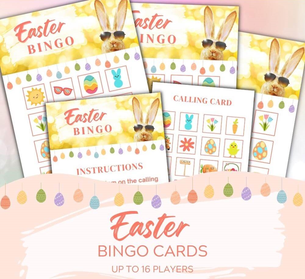 Easter Bingo Game – 18 Printable Bingo Cards Set
