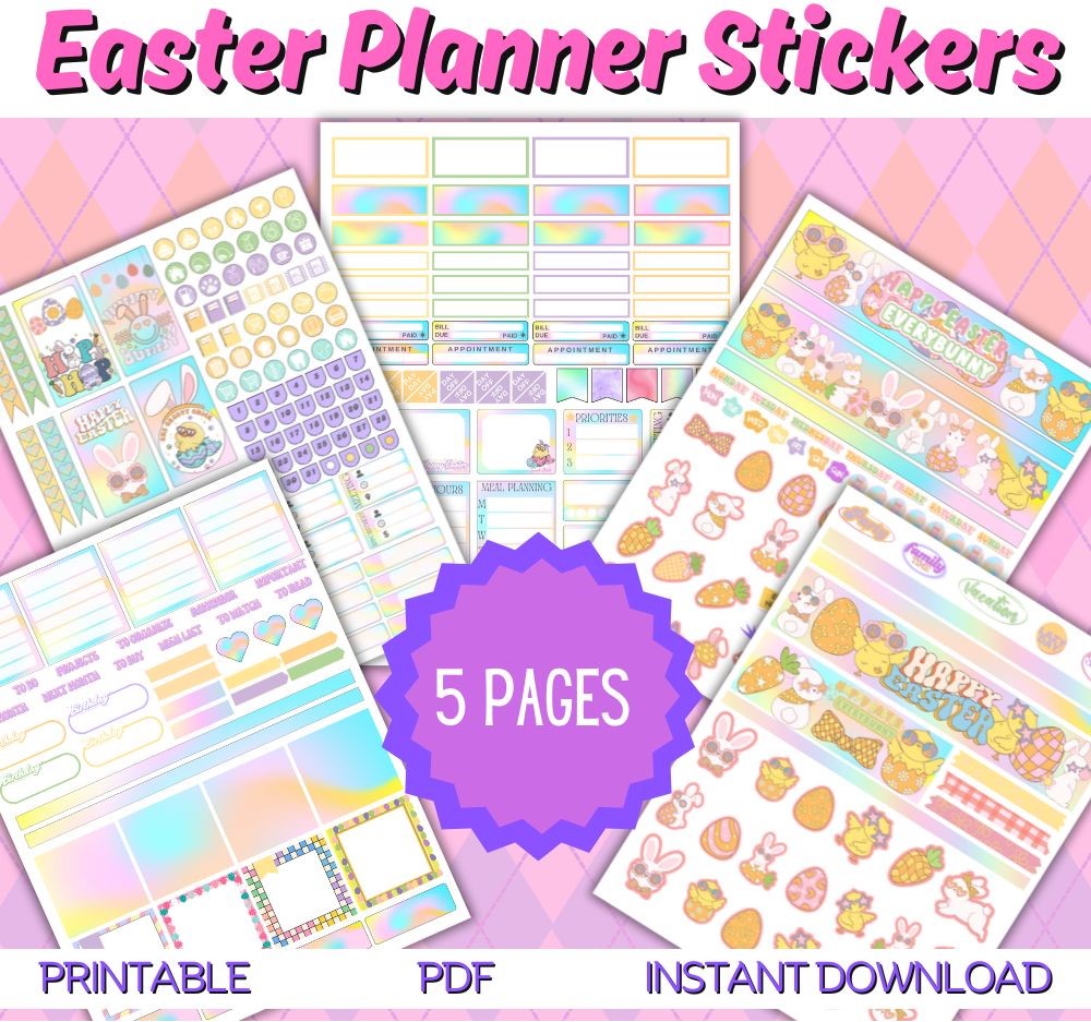 Easter Planner Stickers – 5 Printable Pages PDF