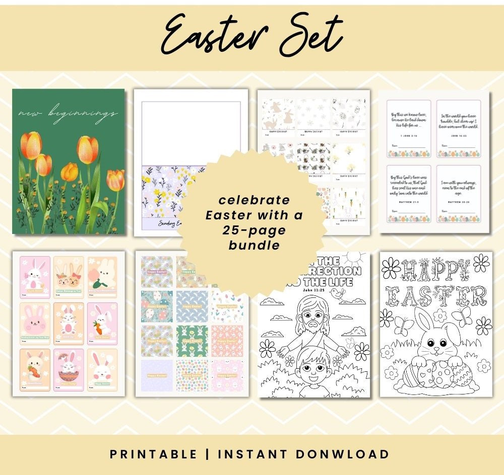 Easter Printable Set – Cards, Tags, Coloring & Wall Art