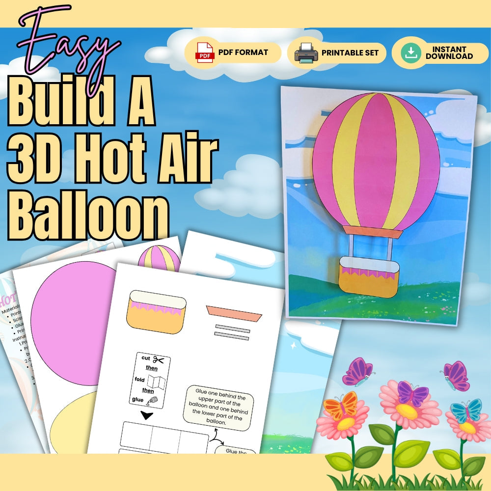 Easy 3D Hot Air Balloon Craft – Printable Kids Activity