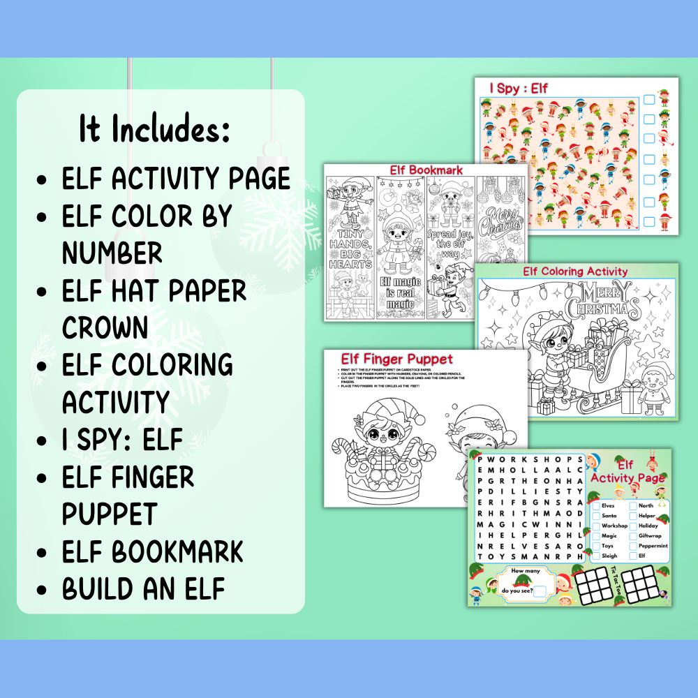 Printable Elf Kid Craft Bundle – 10 Fun Holiday Pages