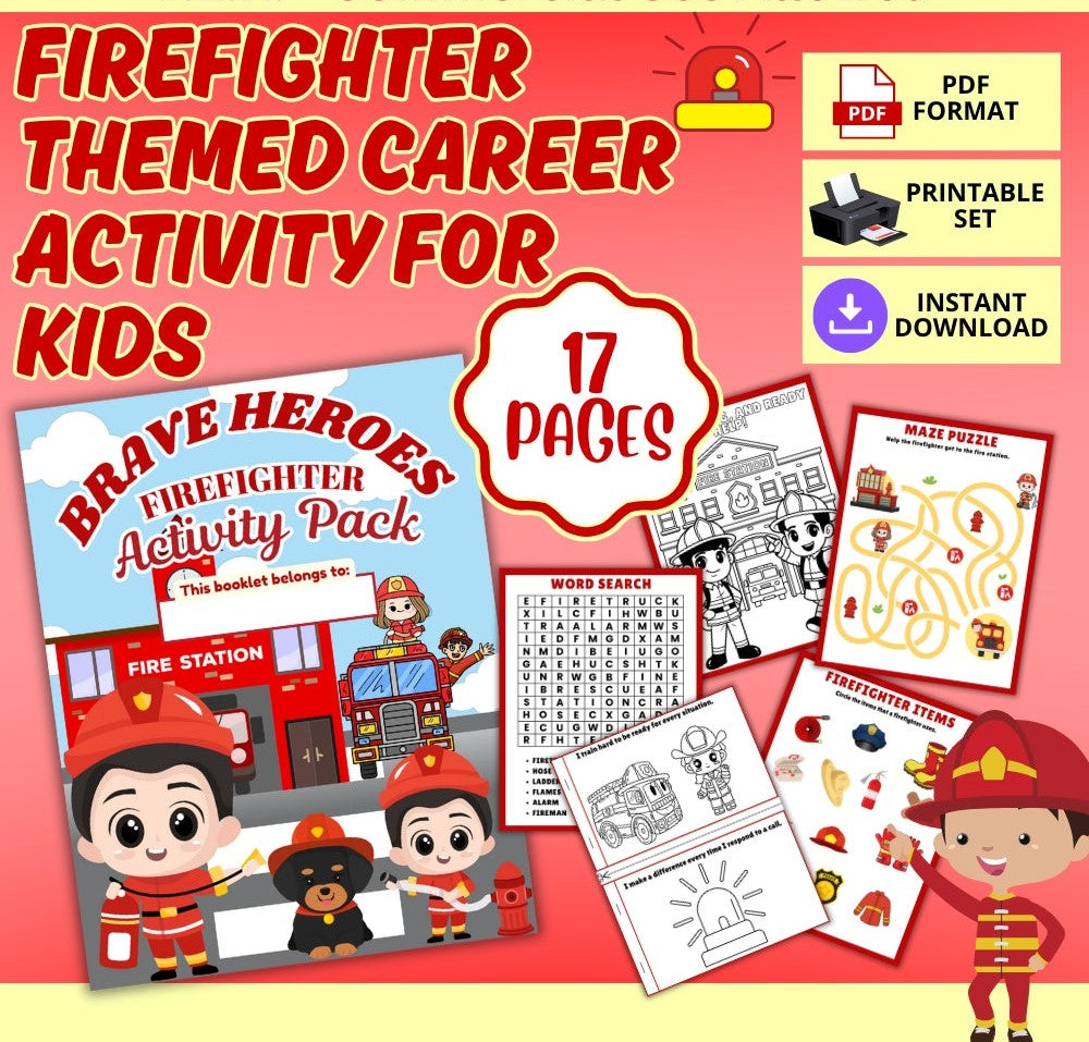 Kids Firefighter Activity Pack Printable (19 Pages) – Arts Crafts Learning